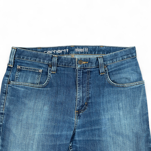 Carhartt Jeans Mens 36x33 Blue Rugged Flex Relaxed Straight Dark Wash 34x32 Tag - Picture 3 of 11